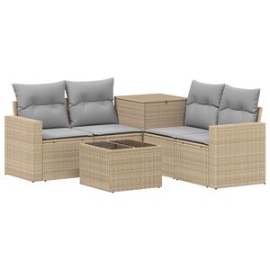 vidaXL Bankstel 6 st Beige en Licht Grijs Poly Rattan en Staal