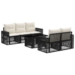 vidaXL Tuinbankenset 6 st Zwart en Cream Wit poly rattan