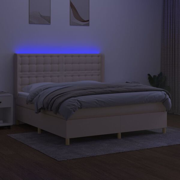 vidaXL Boxspring met matras en LED stof cr&egrave;mekleurig 160x200 cm