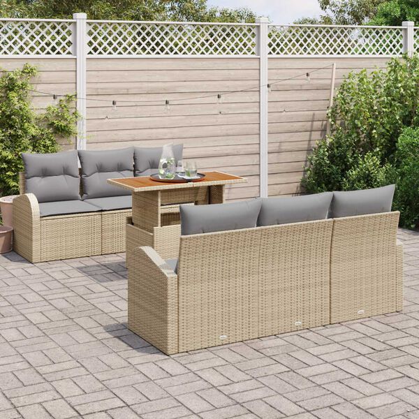 vidaXL Tuin Sofa Set met opslag 7 pcs Beige Poly riet