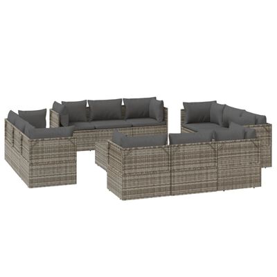 vidaXL 13-delige Loungeset met kussens poly rattan grijs