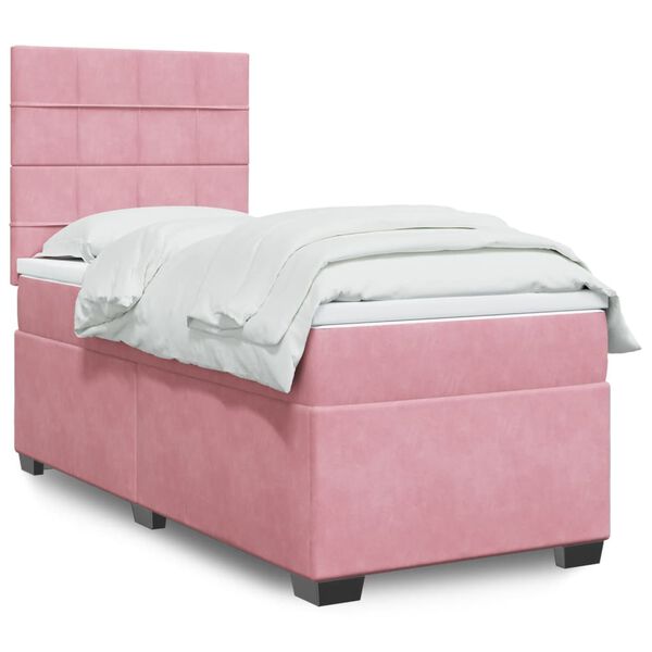 vidaXL Boxspring met matras fluweel roze 90x200 cm