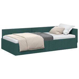vidaXL Hoekbedframe met hoofdeinde Donkergroen 90 cm x 190 cm Stof