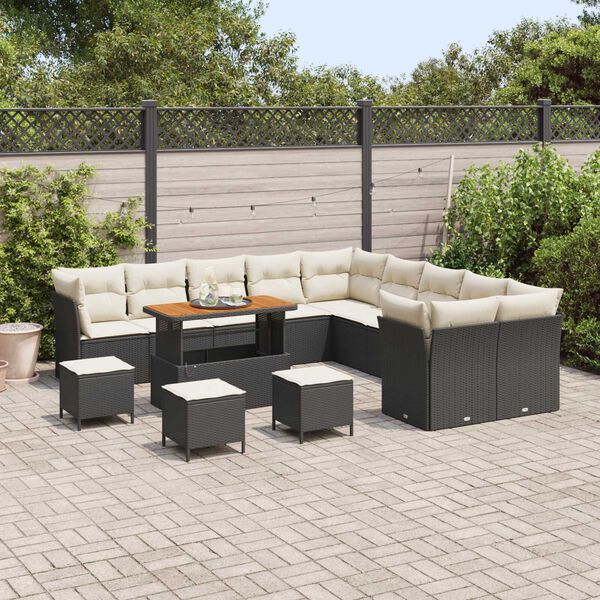 vidaXL Tuin Sofa Set met kussen 14 pcs Zwart en Cr&egrave;me poly rattan