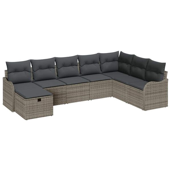vidaXL Tuin Sofa Set met kussen met opslag 8 pcs Grijs poly rattan