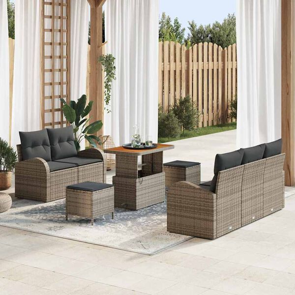 vidaXL Tuin Sofa Set met kussen met opslag met kussen 8 pcs Grijs