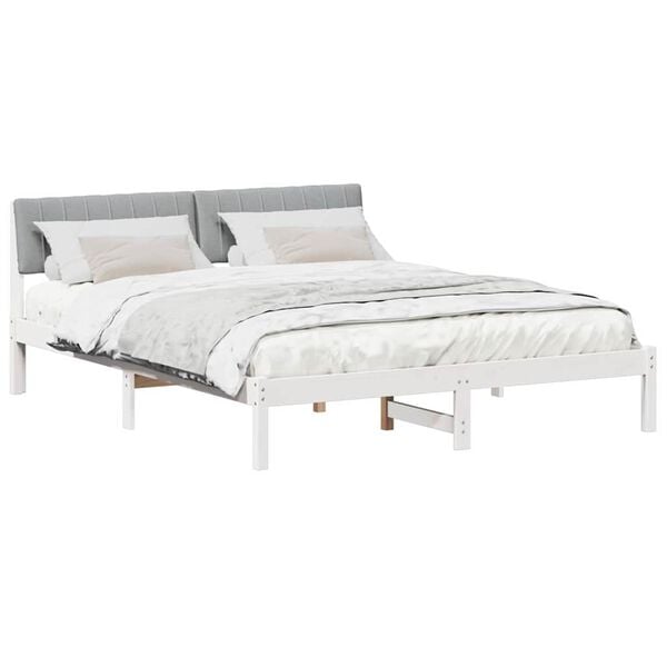 vidaXL Bedframe Wit en lichtgrijs 160 x 200 cm Massief grenenhout