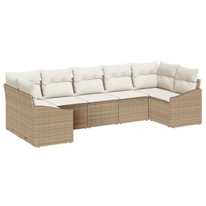 vidaXL Bankstel met kussen 7 pcs Beige poly rattan