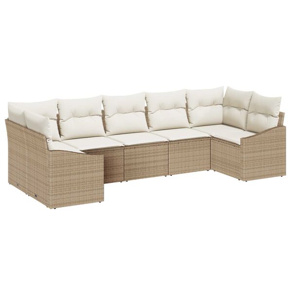 vidaXL Bankstel met kussen 7 pcs Beige poly rattan