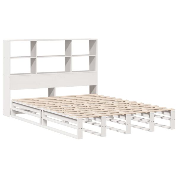 vidaXL Bed met boekenkast zonder matras massief hout wit 160x200 cm