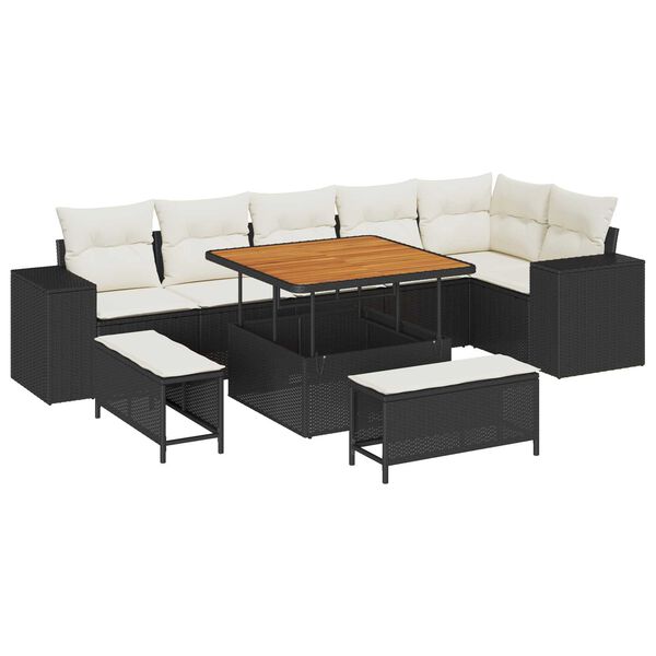 vidaXL Tuin Sofa Set met kussen 9 pcs Zwart poly rattan