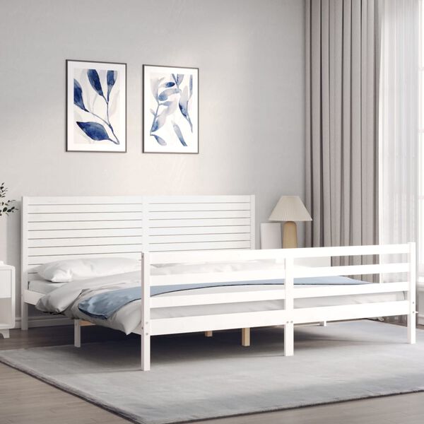 vidaXL Bedframe met hoofdbord massief hout wit 200x200 cm
