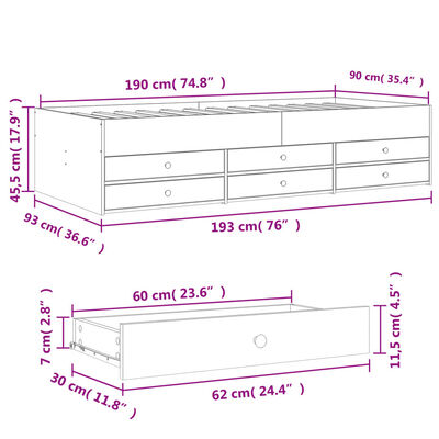 vidaXL Slaapbank met lades zonder matras 90x190 cm zwart