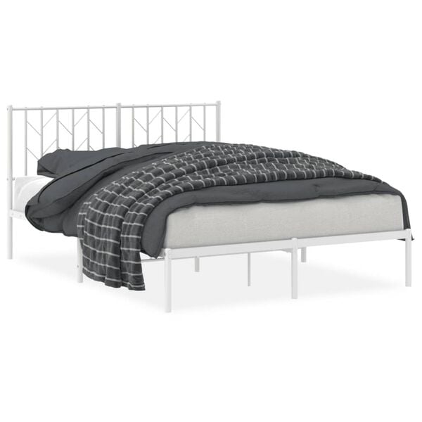 vidaXL Bedframe met hoofdbord metaal wit 140x190 cm