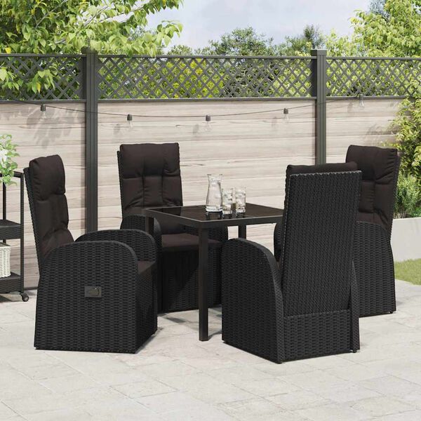 vidaXL Tuin eettafelset met kussen 5 pcs Zwart poly rattan