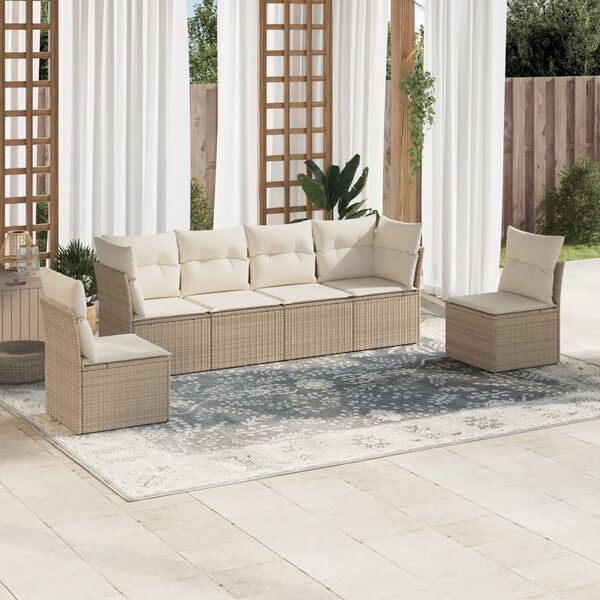 vidaXL 6-delige Loungeset met kussens poly rattan beige