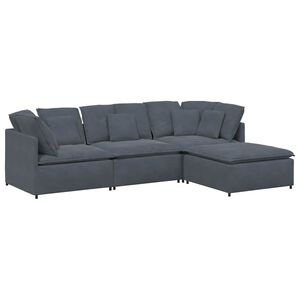 vidaXL Modulaire bank met voetenbank en kussens fluweel donkergrijs