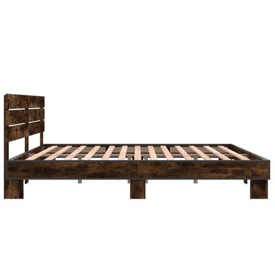 vidaXL Bedframe bewerkt hout metaal gerookt eikenkleurig 180x200 cm