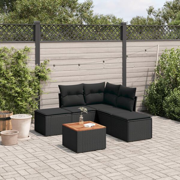 vidaXL 6-delige Loungeset met kussens poly rattan zwart