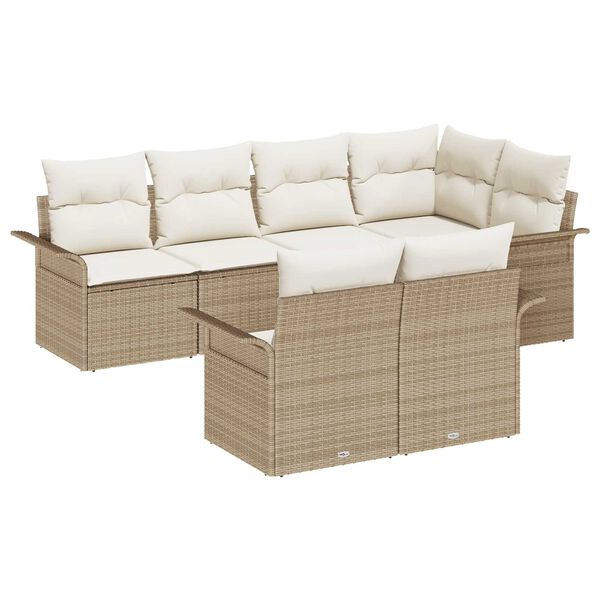 vidaXL Tuin Sofa Set met kussen 7 pcs Beige poly rattan