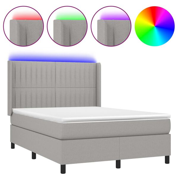 vidaXL Boxspring met matras en LED stof lichtgrijs 140x190 cm