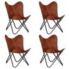 vidaXL Vlinderstoelen 4 st kindermaat echt leer bruin