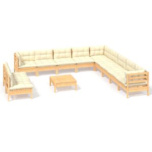 vidaXL 12-delige Loungeset met cr&egrave;mekleurige kussens grenenhout