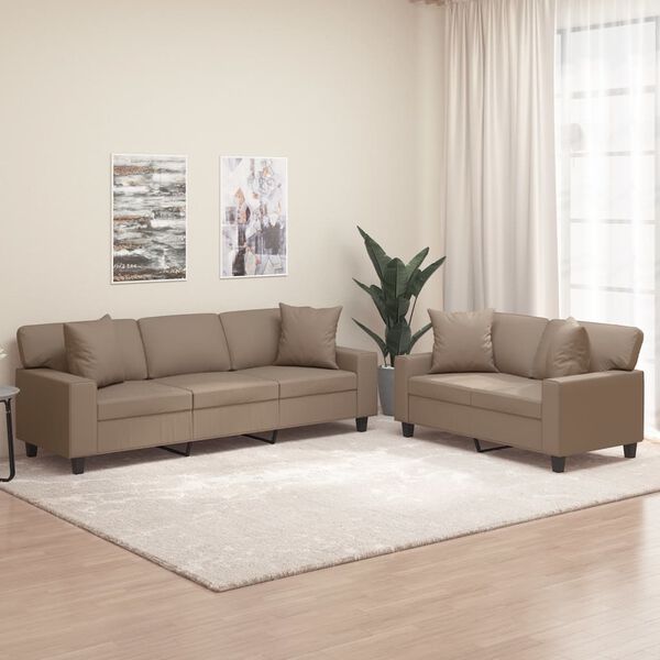 vidaXL 2-delige Loungeset met kussens kunstleer cappuccinokleurig