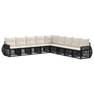 vidaXL Tuinbankenset 9 pcs Zwart en Cream Wit poly rattan