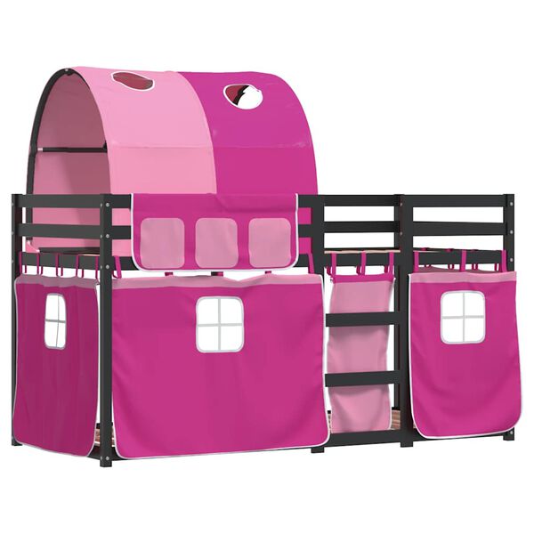 vidaXL Stapelbed met gordijnen 90x190 cm grenenhout roze