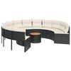 vidaXL Tuinbank met tafel en kussens rond poly rattan zwart