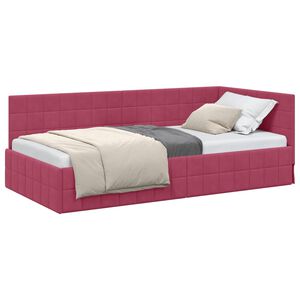 vidaXL Hoekbedframe met hoofdeinde Wijnrood 90 cm x 200 cm Fluweel