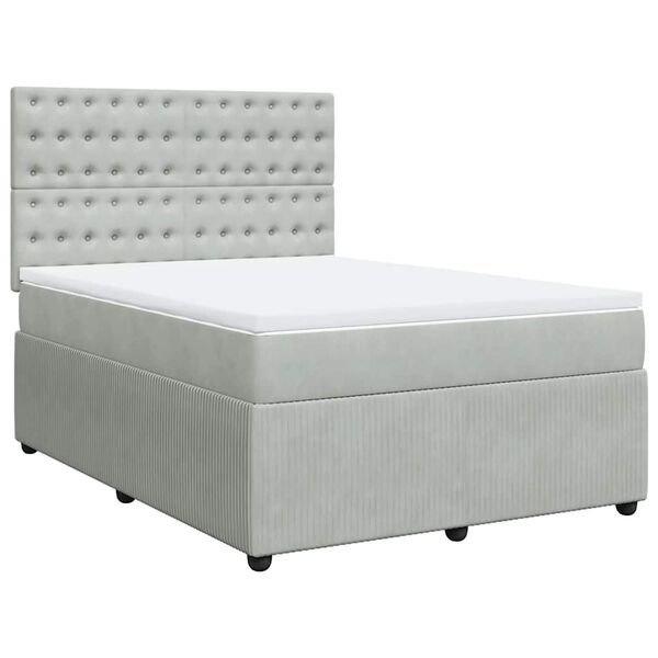 vidaXL Boxspring met matras fluweel lichtgrijs 140x190 cm