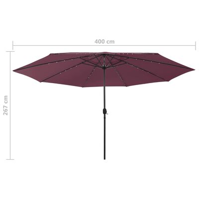 vidaXL Parasol met LED-verlichting 400 cm bordeauxrood