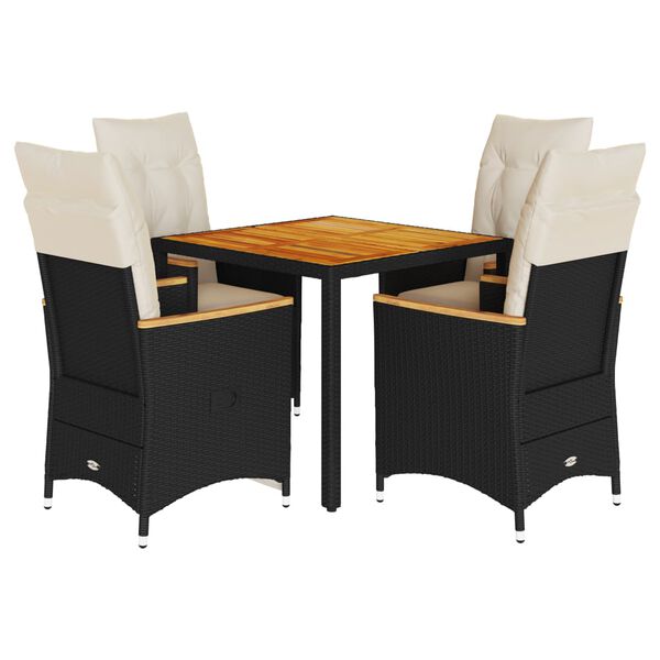 vidaXL 5-delige Tuinset met kussens poly rattan zwart