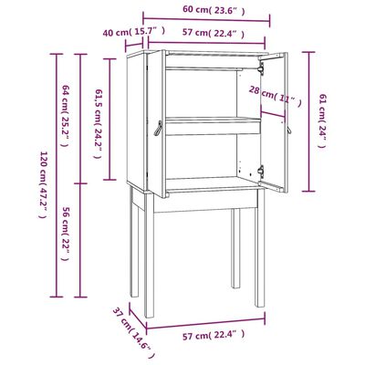 vidaXL Hoge kast 60x40x120 cm massief grenenhout grijs