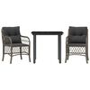 vidaXL 3-delige Bistroset met kussens poly rattan grijs