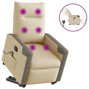 vidaXL Sta-op-massagestoel elektrisch verstelbaar stof cr&egrave;mekleurig