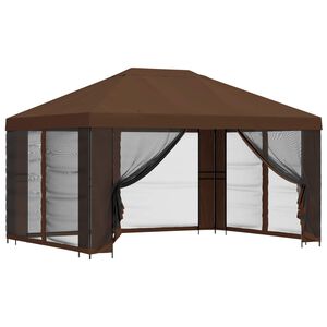 vidaXL Tuin Gazebo met Zijwanden 4 &times; 3 m Bruin Polyester en staal