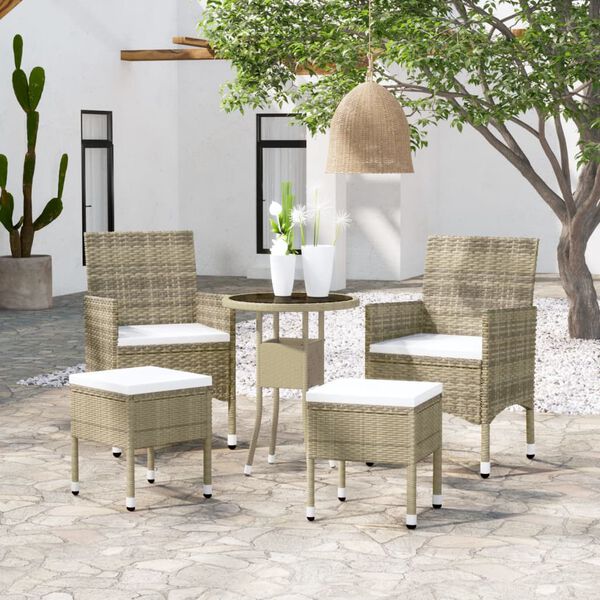 vidaXL 5-delige Loungeset poly rattan beige