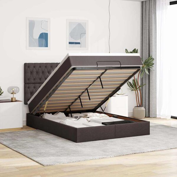 vidaXL Ottoman bed met matras 140x190cm stof donkerbruin