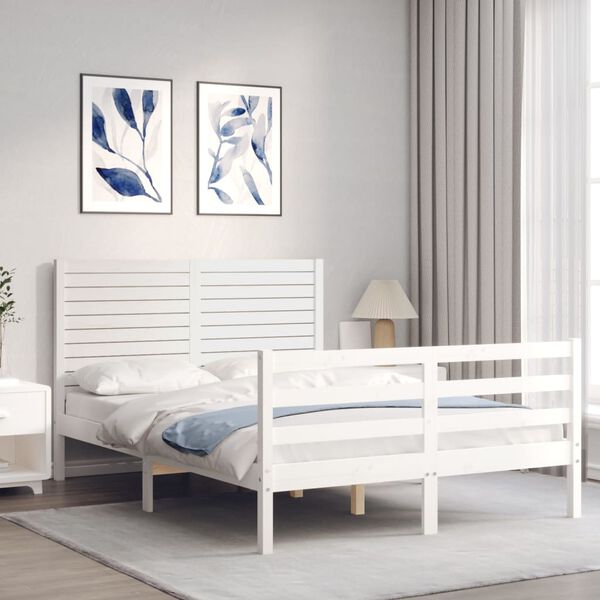 vidaXL Bedframe met hoofdbord massief hout wit 140x190 cm