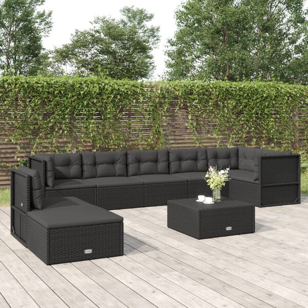 vidaXL 8-delige Loungeset met kussens poly rattan zwart