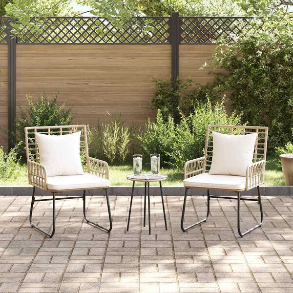 vidaXL Tuin Eetset 3 pcs Bruin en Crème Poly riet, staal