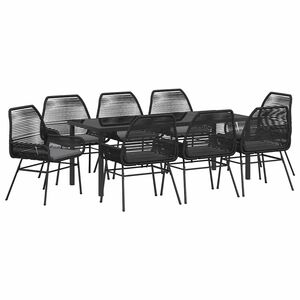vidaXL Tuin eettafelset met kussen 9 pcs Zwart poly rattan