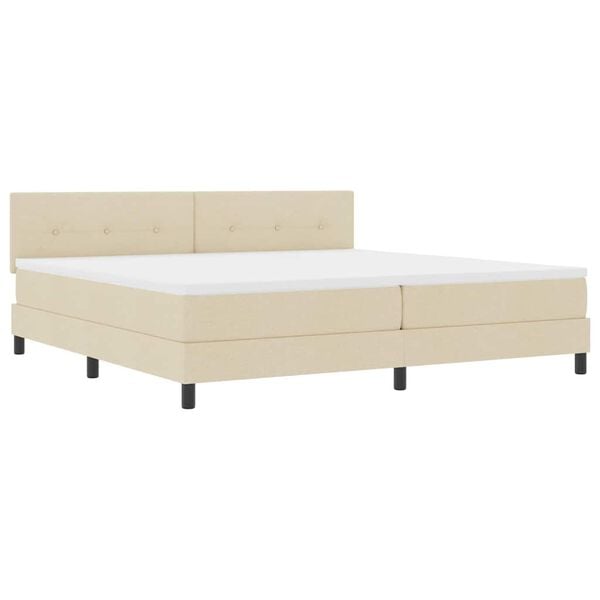 vidaXL Boxspringbed met matras met hoofdeinde Cr&egrave;me 200 x 200 cm Stof