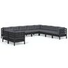 vidaXL 10-delige Loungeset met kussens massief grenenhout zwart