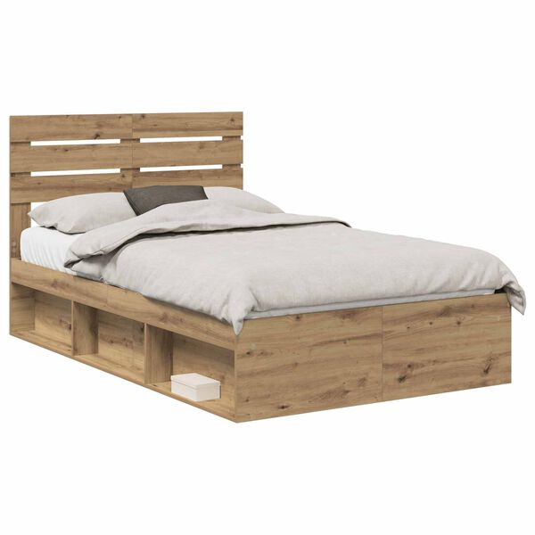 vidaXL Bedframe Ambachtelijk eiken 135 x 190 cm Massief grenenhout
