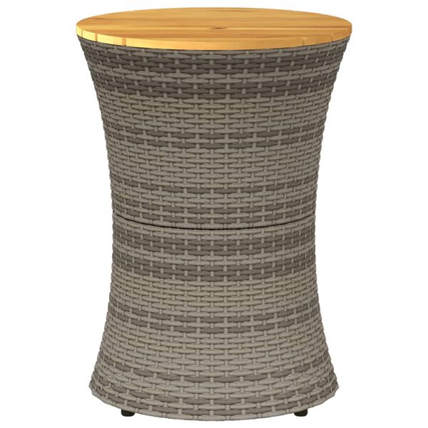 vidaXL Tuinbijzettafel trommelvormig poly rattan en massief hout grijs