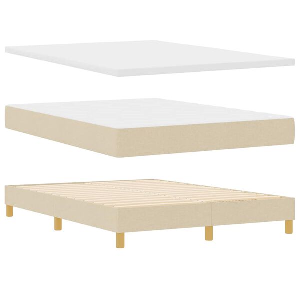 vidaXL Boxspringbed met matras met hoofdeinde Cr&egrave;me 140 x 190 cm Stof